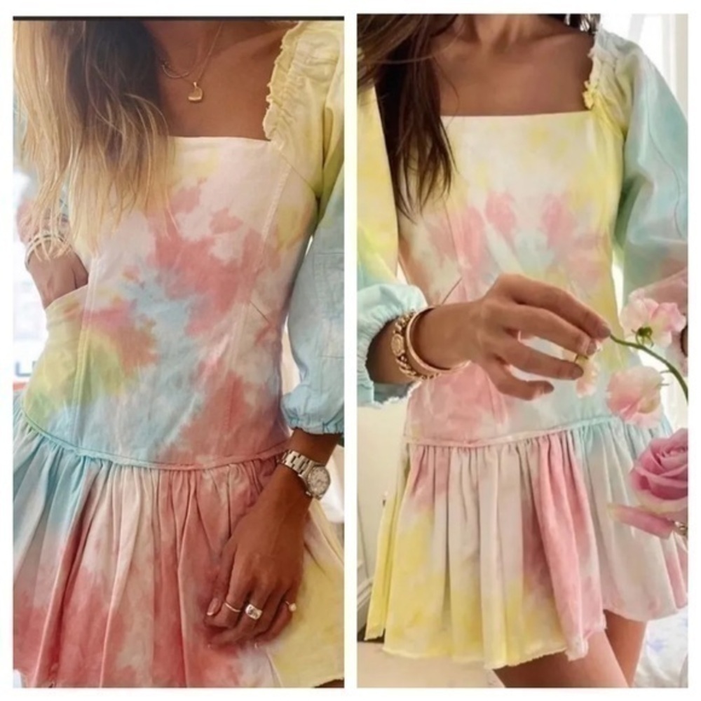 LoveShackFancy Chai Mini Tie Dye Dress in Rainbow NWT